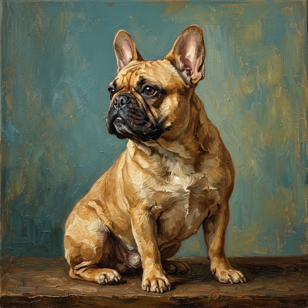 Oil portrait of a French bulldog