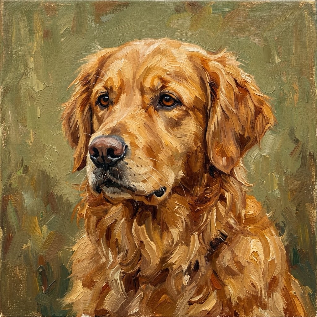 Oil portrait of a golden retriever