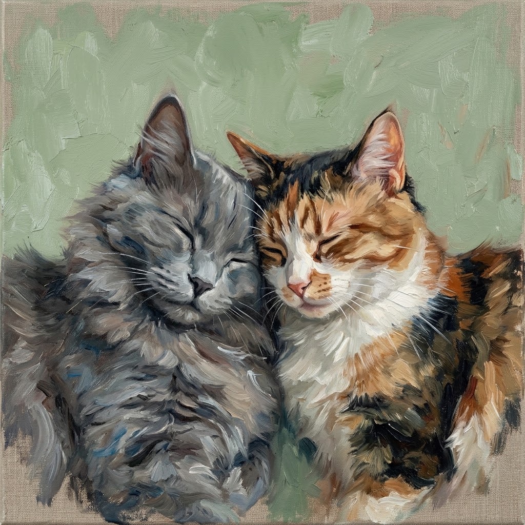 Oil portrait of two cats